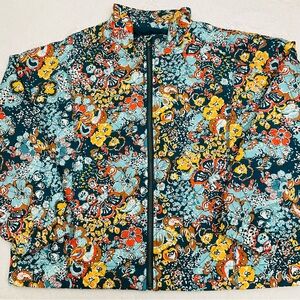 NWT CJ BANKS Quilted Multi Color Floral Teal Full Zip Jacket Woman Petite XL